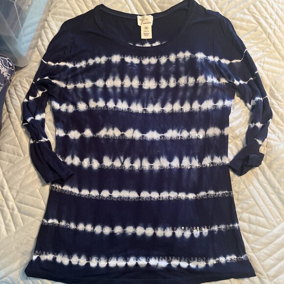 Andrea Jovine Médium Navy Women’s 3/4 Sleeve Sequined Tie Dyed Top - Picture 1 of 4